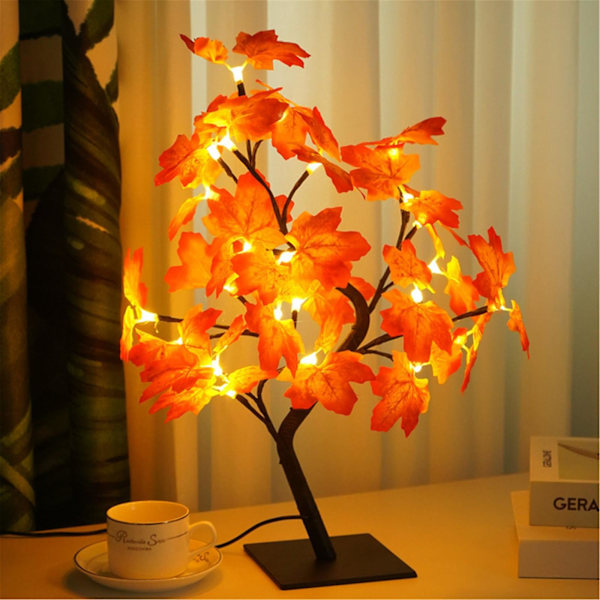 Lönnlövsträd Simulering LED-lampa Bordsdekoration USB Sovrum Dekorativ