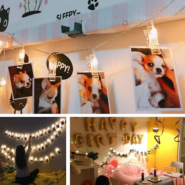 LED-fotolampor, återanvändbara 3 meter/ljuskedjor-8 lägen 20 fotoklämmor, USB/batteridriven, stämningsbelysning, dekoration för vardagsrum, jul