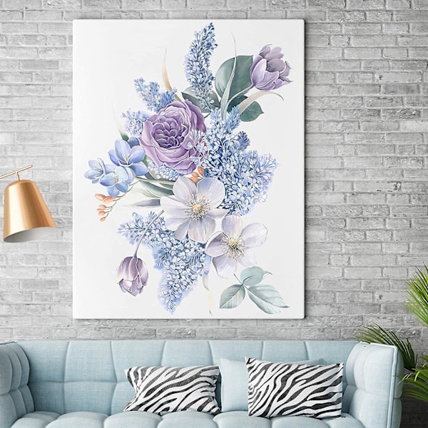3D Akvarel Blomster Vægklistermærke Lilla Romantisk Frisk Blomster Vægklistermærker Kreativ DIY Pion Skræl Stik Kunst