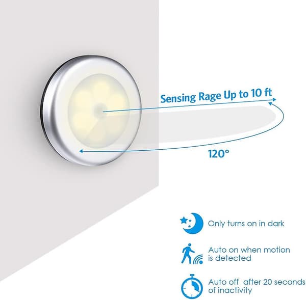 LED-nattlys med bevegelsessensor, hvit-varm, 6 LED-lys bevegelsessensorbatteri, trappelys