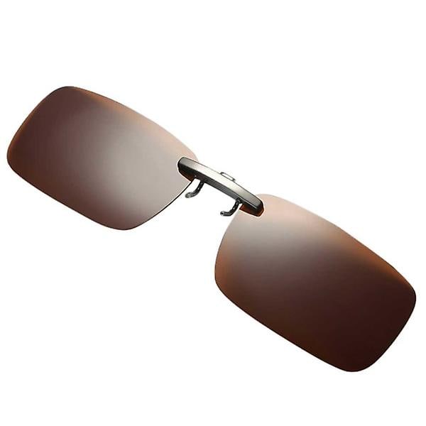 Clip-on solglasögon i metall, bruna, 37x59 mm
