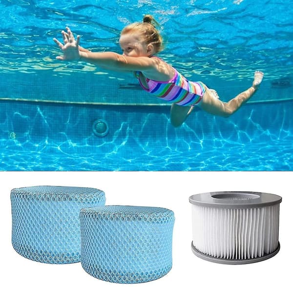 6 st filterpåsar för poolfilter, nätpåse för uppblåsbar poolfilter, spavagn