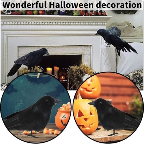 2-pakning svart kråkepynt, Halloween kråkepynt, realistiske kråker til hage, hjem, fest