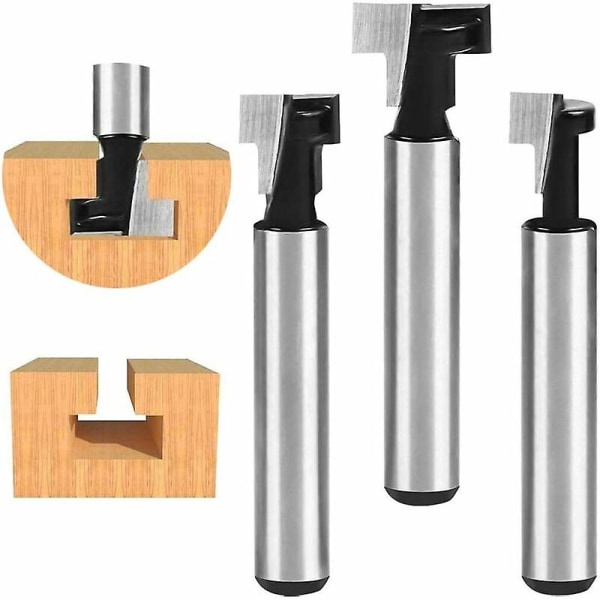 8 mm T-spårfräs, T-spår formfräs, 3 stycken (7,93/9,52/12,7 mm) skaft med blad träbearbetningsverktyg för träbearbetning med power