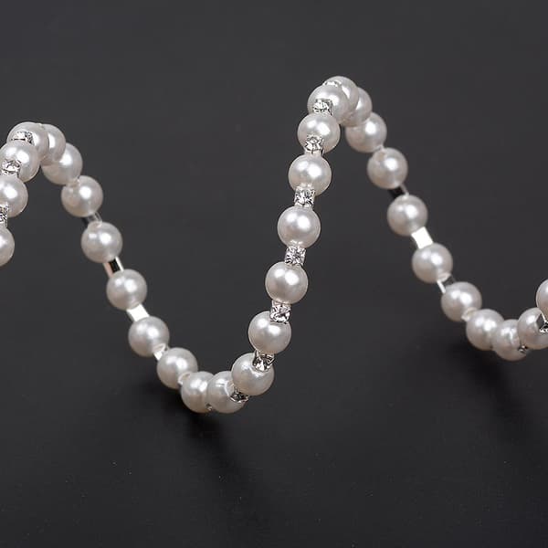 Perlearmbånd med krystaller og glitrende diamanter Perle elastisk armbånd（Sølv）