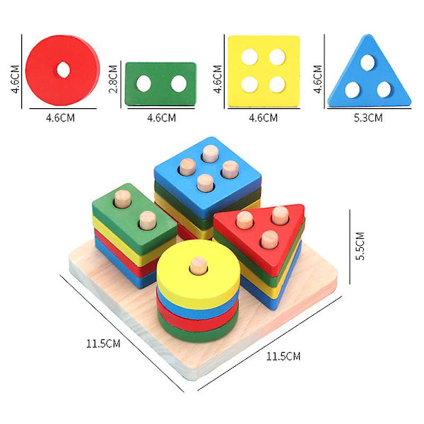 Trælegetøj Førskolebørn Form Farve Bedømmelse Hjælp Til At Genkende Geometri Legetøj 1 2 3 År Gammel Dreng Pige Solid（B）