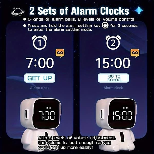 Söt Snooze Väckarklocka Student Usb Laddning Robot Elektronisk Klocka Barnklocka Skrivbord Digital Timer