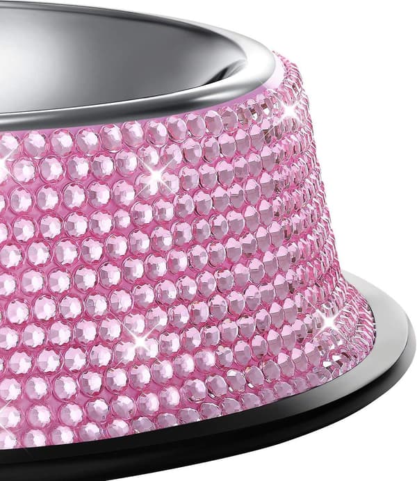 Skinnende Rhinestone Rustfrit Stål Kæledyrsskål Hunde- og Kattefoder, 640 ml - Pink