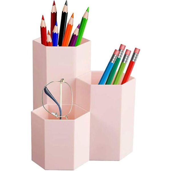 Sexkantig pennhållare, sexkantig pennhållare i plast för hem, kontor, skola
