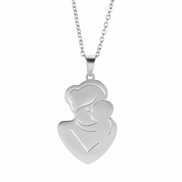 Anpassat Namn Mors Dag Halsband Personlig Anpassad Namnkedja Familj Baby Födelse Barn Mamma Gåva Rostfritt Stål Smycken (mamma och baby-2, Silver)