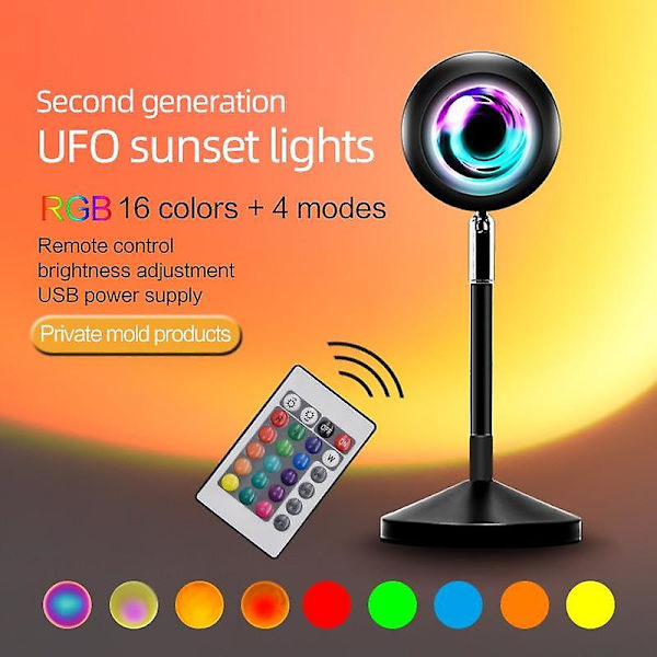 LED solnedgangsprojeksjonslampe USB fargerik nattlys for hjem soverom regnbue lampe atmosfærelys veggdekorasjonslys (Bluetooth 16 farger)