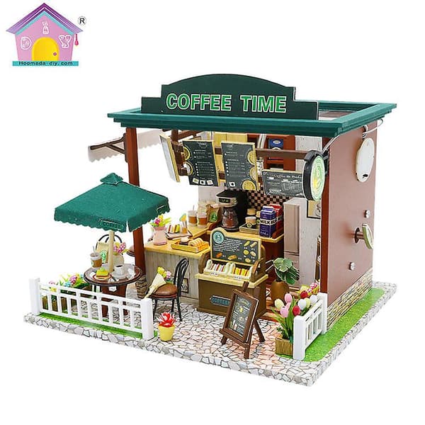 DIY dockhus miniatyr med möbler DIY träbyggmodell café