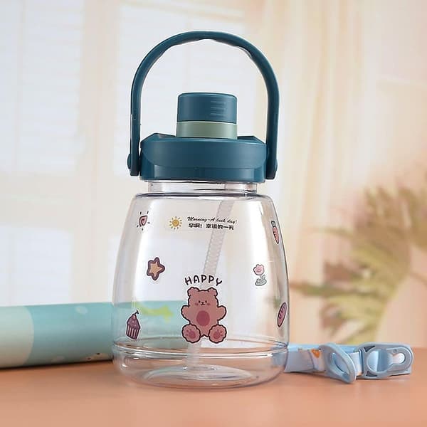 1300ml Barn Strawkopp, Bärbar Resa Camping Vatten Sippy Cup För Barn Barn Stor Mage Kopp (blå)