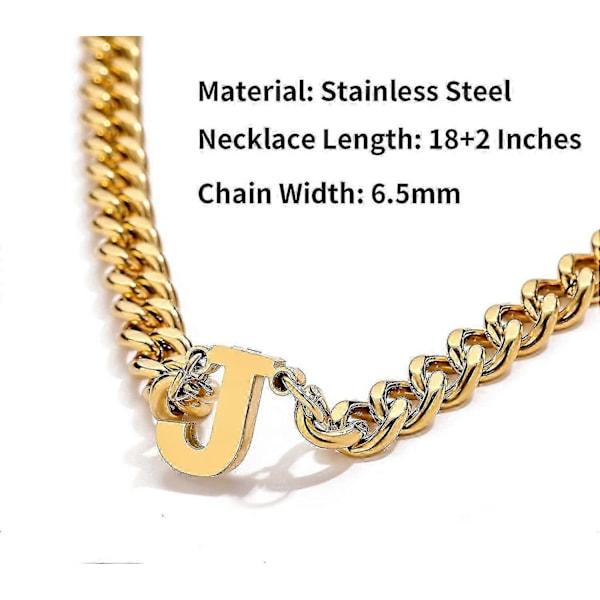 Initial A-z Kubansk Länk Halsband För Pojkar Män Kvinnor Bokstav Hänge Rostfritt Stål 6.5mm 18+2 Tum Smyckesgåva-Bra（Guld，E）