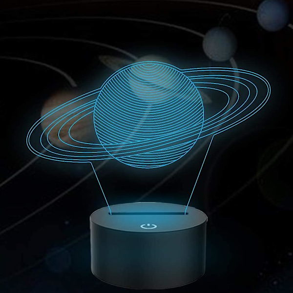 3D Saturn Ring Illusion Lamp LED Nattlampa Med 7 Färger Ändras & Touch Switch USB-Powered Sovrum Skrivbordslampa