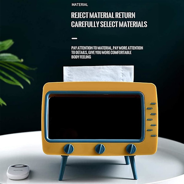 Retro TV-formet servietbeholder i gul (7,28*5,70*6,29 tommer) til alle telefoner - Unik multifunktionel servietbeholder til køkken, soveværelse