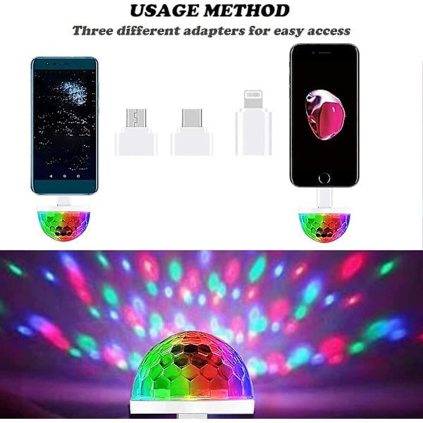 Usb Disco Ball Lys Lydaktivert Led Atmosfære Festlys Mini Bærbar For Smarttelefoner, 4w (4 Pakk)