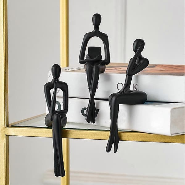 3 stk. skrivebordsfigur-pynt, menneskekropskunst-pynt, abstrakt dekoration Black