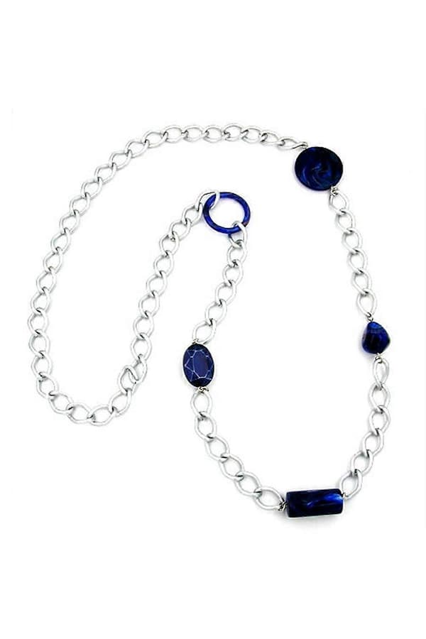 Halsband Bred Curb Kedja Blå Pärla 95cm - Gl06281