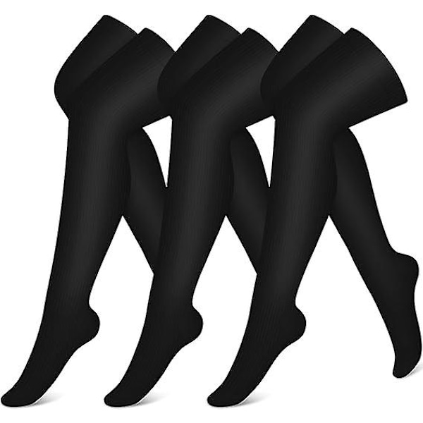 Kompresjonsstrømper (3 par) Kne-High kompresjonsstrømper for kvinner og menn Strømper for løping, sykling, atletisk-stor-X-Large/Pure Black*3