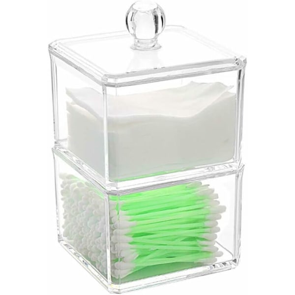 Akryl bomullsstamhållare Box Förvaringsbox Kosmetisk Makeup Förvaringsbox för alla dina kosmetika (Vit-1)