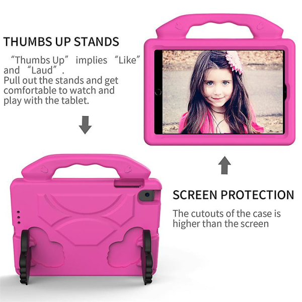 Ipad Mini 1/2/3/4/5 case, Anti-tumm Barnvänligt sött case med greppställ för Amazon Kindle Ipad Mini 1/2/3/4/5 surfplatta för barn (rosaröd)