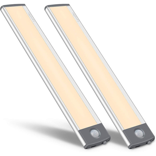30 LED-liiketunnistimella varustettu kaapin valo, langaton USB-ladattava keittiön yövalo, paristokäyttöinen vaatekaappiin, kaapin valaistus (lämmin) - 2 pakkausta