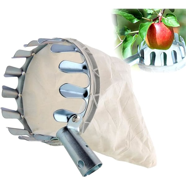 1 Praktisk fruktplockare - för körsbär, med påse, 16cm, äppelplockare, fruktplockare i metall - passar de flesta handtag