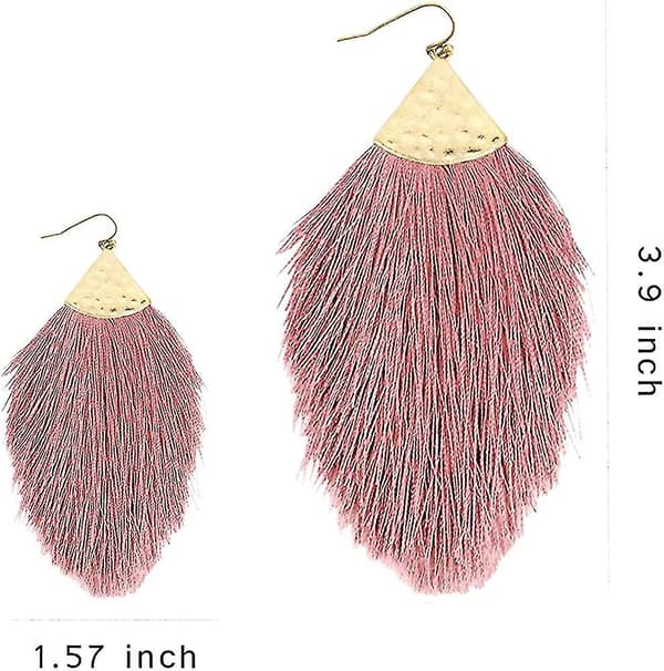 Bohemian Silky Thread Fan Fringe Tassel Statement Øreringe - Letvægts Strand Feather Shape Dangles Til Kvinder Piger