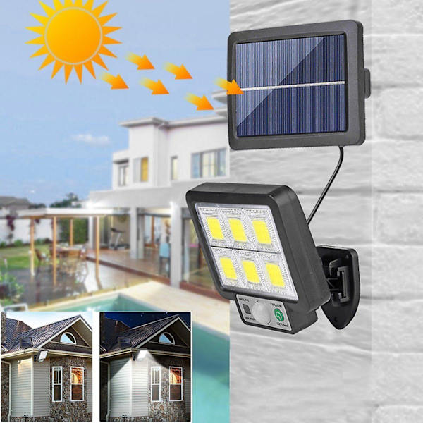 Dww-LED udendørs solcelle væglampe, 72 LED solcellelampe med bevægelsessensor, IP65 vandtæt udendørs projektør med bevægelsessensor