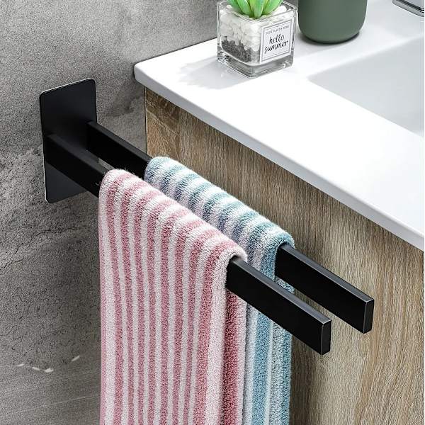 Dobbel håndkleholder, 39cm rustfritt stål håndkleholder uten boring, for kjøkken bad, svart
