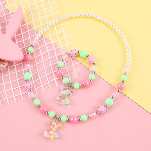Barn Flickor Smycken Halsband Armband Set om 8, Unicorn Mermaid Flamingo Butterfly Rainbow Träpärlor Kostym Smycken Party Favors