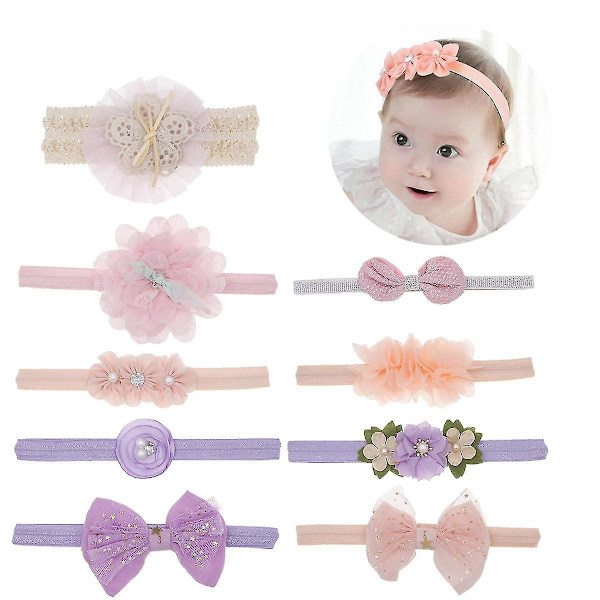 Baby Girls Hair Band, 9 kpl pehmeää hiuspantaa, kukka vastasyntyneen hiuspanta