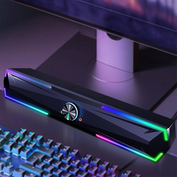 Computer Bluetooth-højttaler med dobbelte højttalere, RGB-lys, subwoofer, stereo surround, USB-stereo, computer, tv, universelt lydsystem