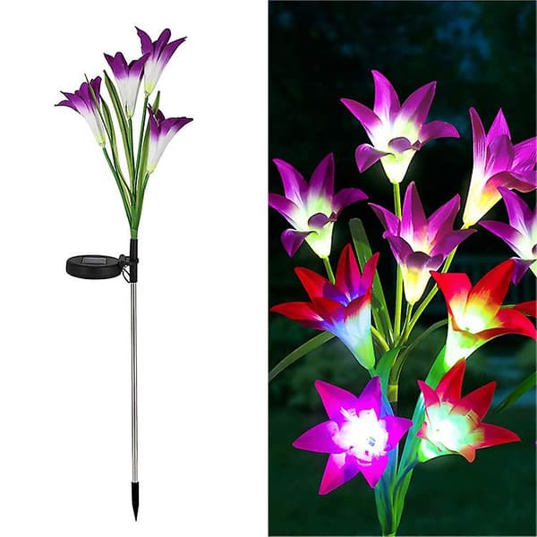 Dww-2 stk. udendørs solcellelys, Lily solcellelampe have LED solcellelampe farveskift større blomster og solpaneler Deco Jar