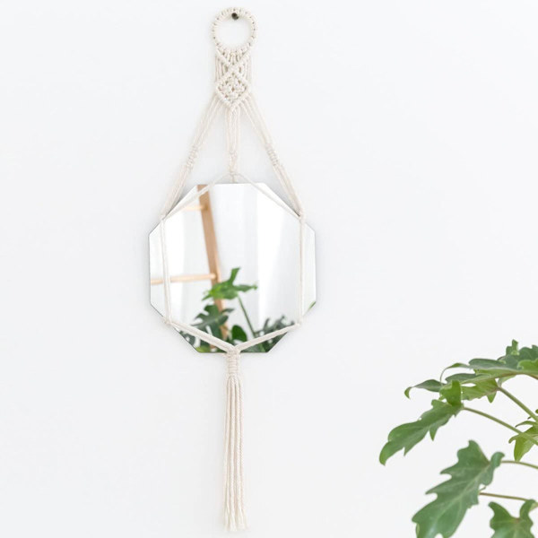 Numb Veggmontert Speil Dekorativt Rundt Speil Med Makrame Henger Til Leilighet Stue Soverom Innganger Boho Hjemmeinnredning (24*86cm)