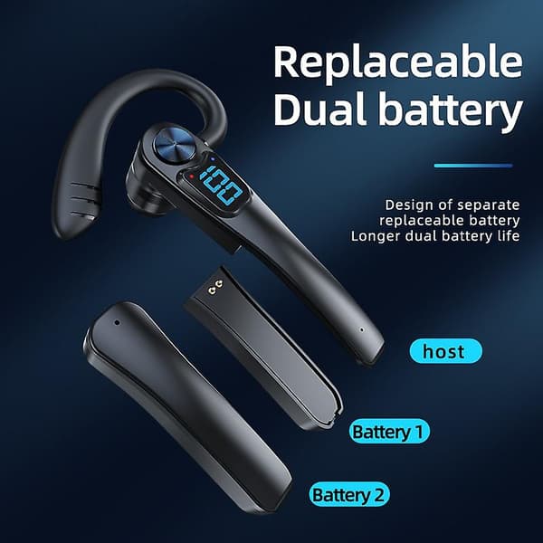 Bluetooth-headset, udskifteligt batteri, strømdisplay, stemmestyring, støjreducerende øretelefoner til kørsel, bluetooth-headset til forretningsopkald, ergono