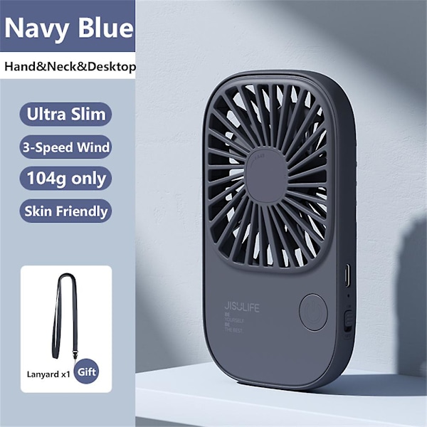 Handheld Fan With Anti Slip Pad With Lanyard Summer Desk Fan Portable Makeup（blue）