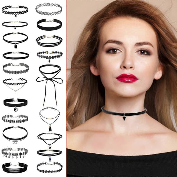 20-pack Choker Halsband Set Stretch Sammet Klassisk Gotisk Tatuering Spets Choker