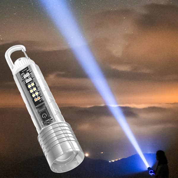 LED lommelykt med kraftig lys, USB-lading, teleskopisk zoom (E)