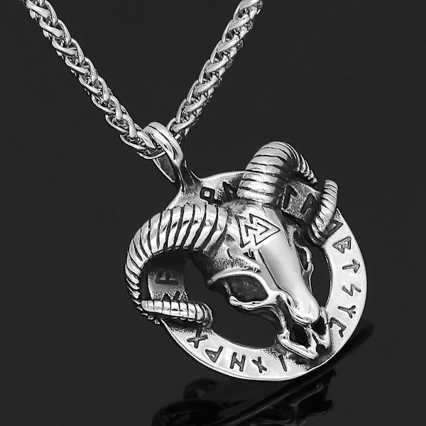 Nordisk Viking Odinuna Titanium Stål Saue Rune Triangel Skilt Rustfritt Stål Anheng Halskjede For Menn（Anheng Kjede，Sølv）