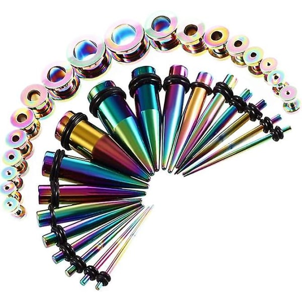 36 st elastiska öronproppar set (färg) metall 18 st elastiska öronproppar + 18 st kötthål dubbelsektor rostfritt stål 1,6mm-10mm