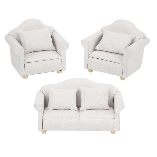 3 st 1:12 Mini Dockhus Rutig Soffa Kudde Set Tillbehör Rum Möbler Leksak Vit