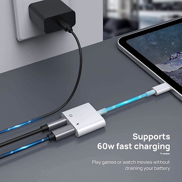 [Apple MFi-certifierad] Hörlursadapter för iPhone, 2-i-1 Lightning till 3,5 mm hörlurs- och laddningsdon Aux-ljudadapter Kompatibel med Ipho