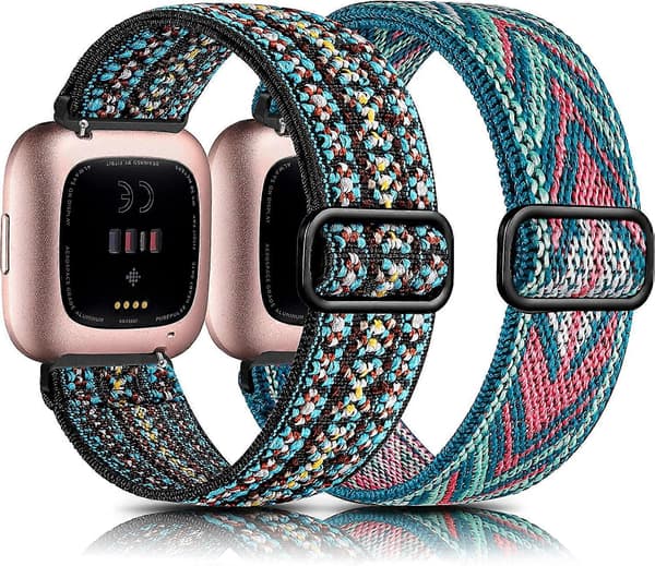 2-pack Kompatibel med Fitbit Versa Band/Fitbit Versa 2 Band Kvinnor Män, 2-pack Mjuk Nylon Justerbar Loop Ersättningsrem för Fitbit Versa 2/Versa