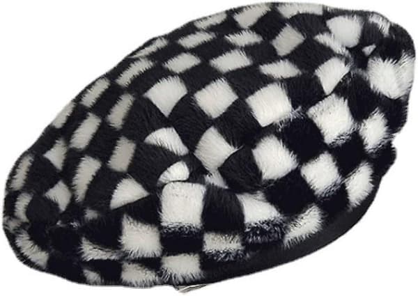 Baret til kvinder Leopard Print Flat Top Hat Efterår Vinter Zebra Mønster Plys Baret Hæklet Hue Baret Slouchy Maler Cap（One Size，Zebra Mønster）