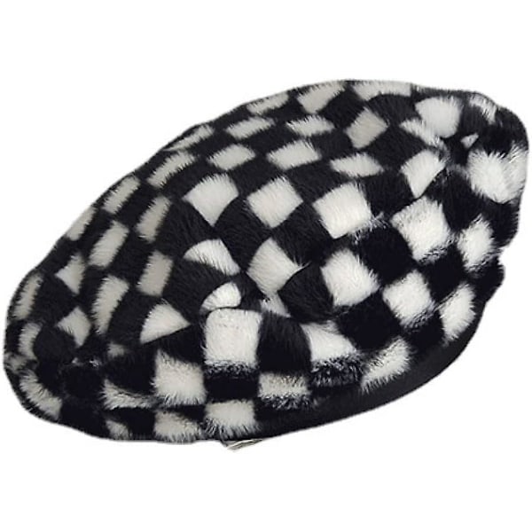 Beret for Kvinner Leopard Print Flat Top Hat Høst Vinter Zebra Mønster Plysj Beret Heklet Beanie Beret Slouchy Maler Cap（One Size，Zebra Mønster）