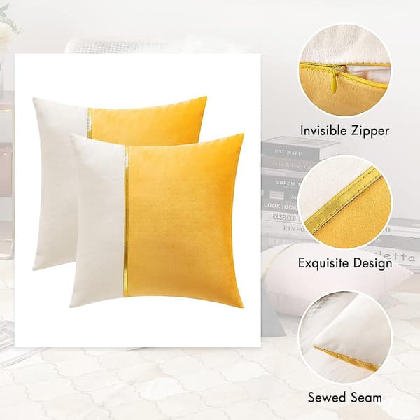 2-pack Höstdekorativa Sammetskuddfodral Patchwork med Guldläder Kvadrat Mjuk Solid Kuddfodral Soffa Kuddar Kuddfodral för Säng