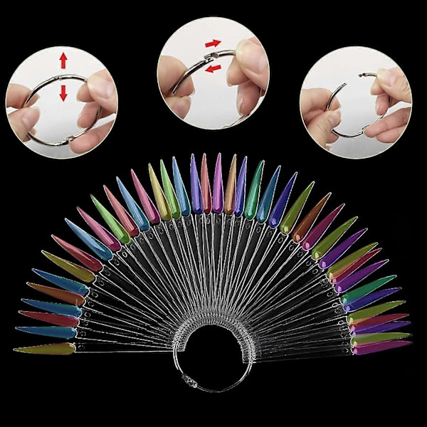 120 st Nail Display Sticks, Transparent Stiletto Nail Provpinnar, Övning Nail Art Provvisning Med Metall Split Ring, Klar Display Polish Board F