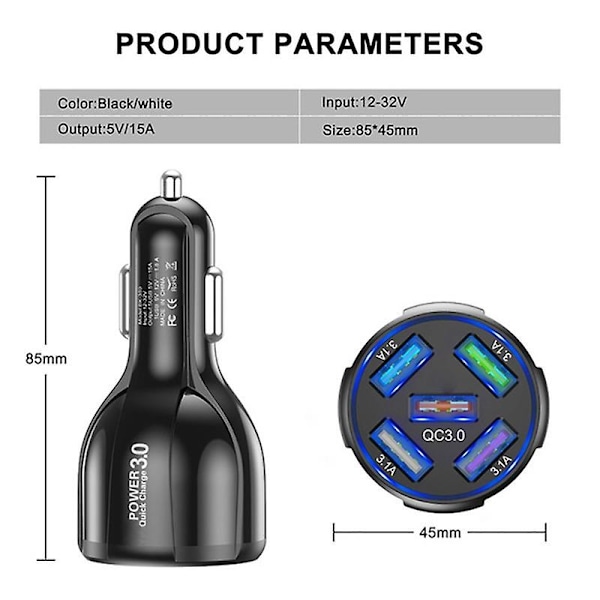 15a 5usb Hurtiglading Billader Qc3.0 5 Porter Billader 15a Lader Mobiltelefon Lading I Bil Billader Usb Biler
